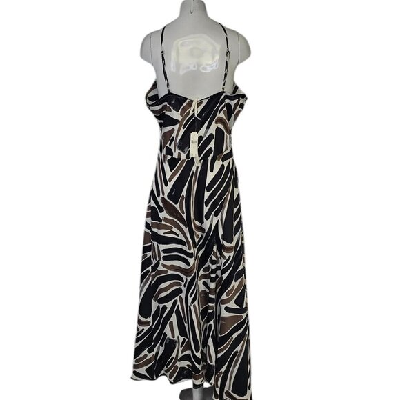 Anthropologie Halter Slip Midi Dress, Abstract Pattern, Black, Brown, Size XL - Picture 6 of 7